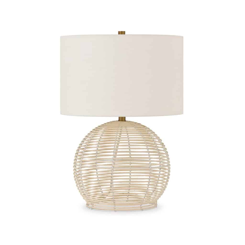 Evelyn&Zoe 21_ Coastal Rattan Table Lamp with White Drum Linen Shade