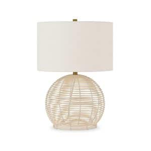 Evelyn&Zoe 21_ Coastal Rattan Table Lamp with White Drum Linen Shade