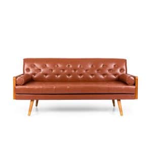 Noble House Marcel Faux Leather Tufted Sofa, Cognac Brown
