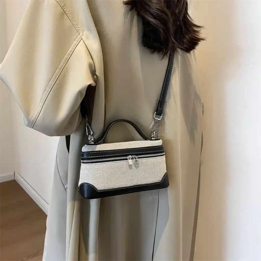 Sac à Bandoulière en Toile de Haute Qualité pour Femme, avec Fermeture Éclair, Patchwork, Fil à Coudre, Trousse de Maquillage, à la Mode, Nouvelle Collection 2024