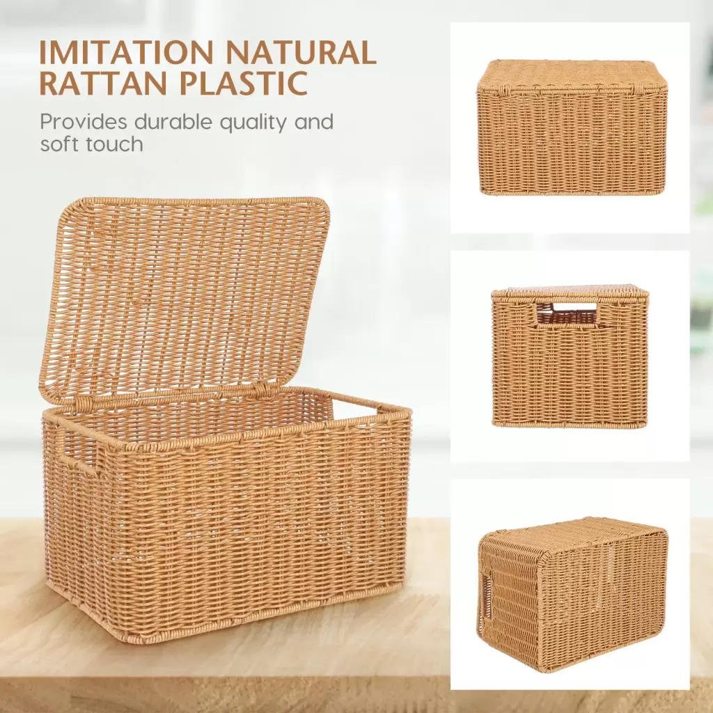 Paniers-Poubelle tissée avec couvercle, boîte de tri de vêtements, poubelle de stockage de jouets, cadre en métal, boîtes de soleil officielles
