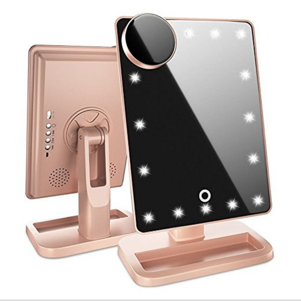 Miroir de maquillage à écran tactile avec 20 lumières LED Bluetooth Music Speaker 10X Miroirs grossissants Lights